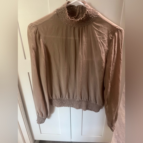 Anine Bing Tan Smocked Blouse shirt top S small - Picture 1 of 5